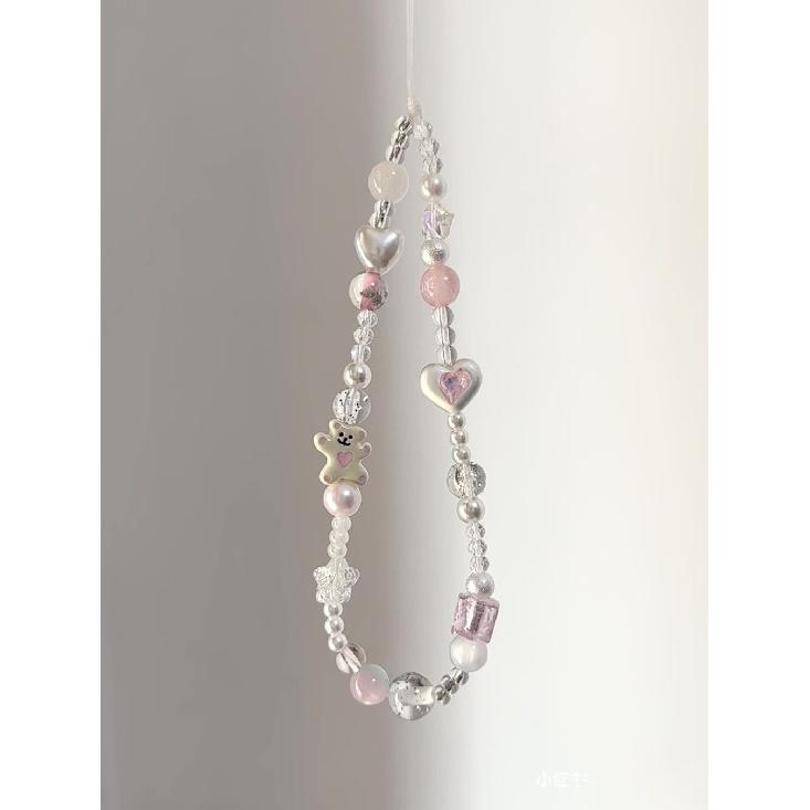 

Jumping Bear Phone Girl DIY Phone Chain Lanyard Beaded CCD Accessories Camera Anti-Lost Hand Ins Chain 【Jumping Bear Heart】L