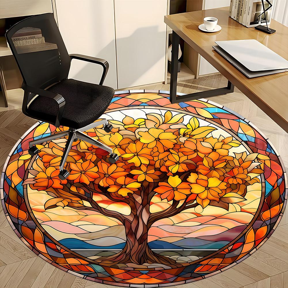1pc Autumn Tree Office Round Area Rug, Indoor Mat Suitable ForOffice, Under Office Chairs Bedroom Living Room Home Decor, Room Deco  D028