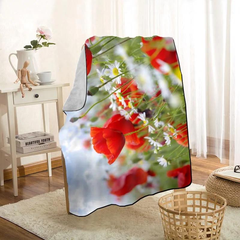 New Arrival Poppies Flower Blankets Printing Soft Blanket Throw On Home/Sofa/Bedding Portable Adult Travel Cover Blanket