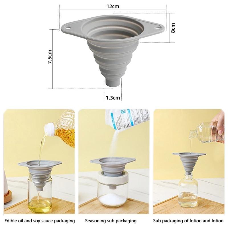 

Kitchen Silicone Collapsible Funnel Set of 3 Foldable-Cooking-Food-Grade Funnels for Filling Small or Mini Bottles Perfume Capsules Fry Oil Filter 1pc-Gray