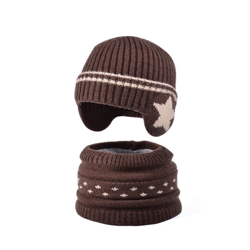 Children's Hat Scarf Suit Winter Velvet Warm Ear Protection Coldproof Knitted Wool Cap Boys Girls Pullover Cap