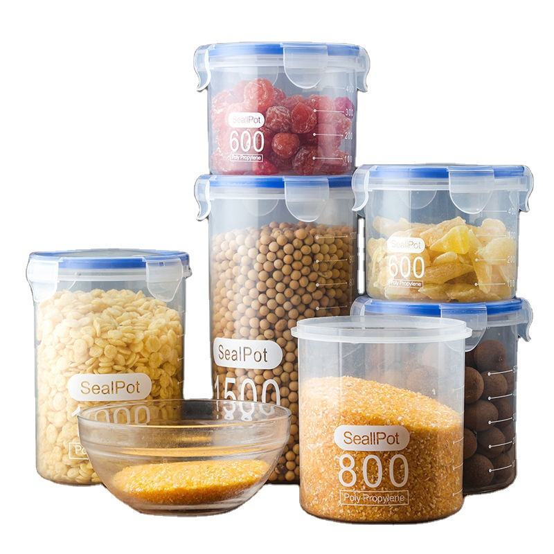 Sealed Kitchen Food Storage Canisters Transparent Large Capacity Grain Fresh Preservation Box with Scale Plastic