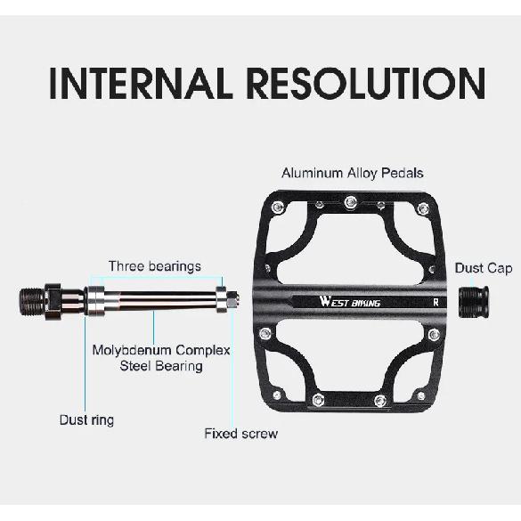 WEST BIKING Bicycle Ultralight Pedal 3 Bearing Pedals Aluminum Alloy CRMO Cycling Footboard for BMX MTB Bike Pedals Accessories