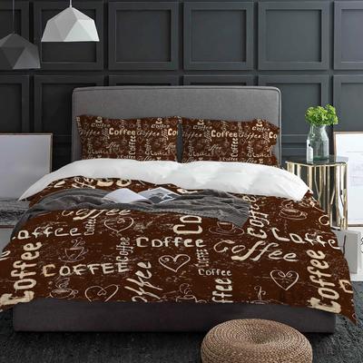 Funda de edredón de café de estilo retro de casa de campo con funda de almohada, edredón personalizado de 3 piezas, juego de ropa de cama, funda de colcha, cama doble, textil para el hogar