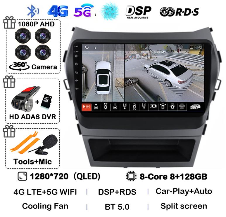 Android 14 Auto Carplay Car Radio For Hyundai Santa Fe 3 Ix45 2013 2014 2015 2016 2017 GPS Stereo Multimedia Player 360 Camera