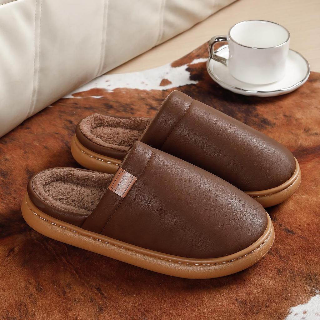 2025 New Unisex Cotton Slippers - Thick Bottom, Plush Lining, Non-slip, Waterproof for Indoor Autumn/Winter Wear