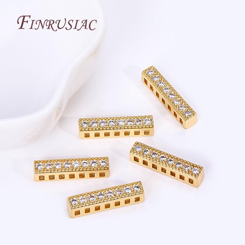 Per Fittings per Gioielli Fatti a Mano DIY, Ottone Placcato Oro 18K Metallo Intarsiato Perline di Zircone Separatori Connettore Quadrato Distanziatore