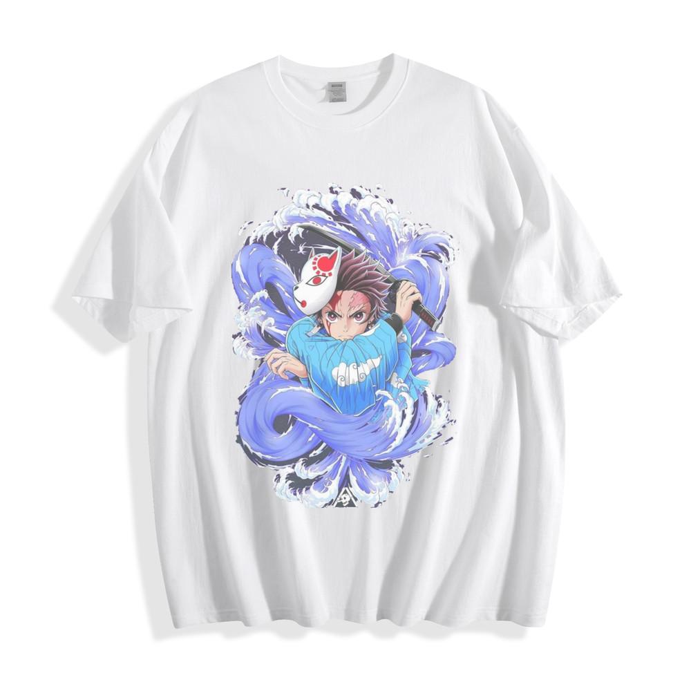 Demon Slayer Tanjiro Kamado Water Breathing T-Shirt - Fierce Fox Mask Unisex Tee