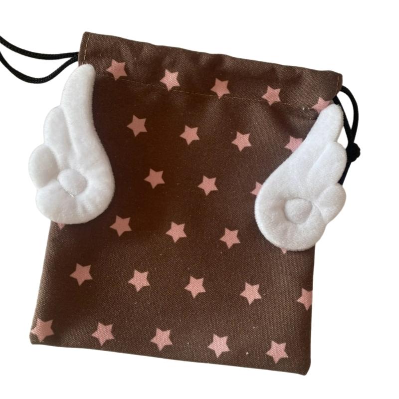 Drawstring Bag Plush Wing Cosmetic Bag Star Pattern Makeup Bag Portable Storage Bag Organizer Bag