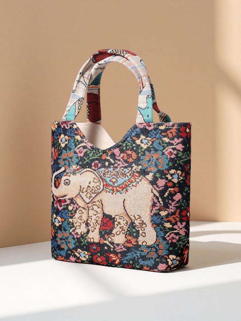 Ethnic Style Handheld Fabric Bag With Embroidery And Multiple Pockets For Casual Outings