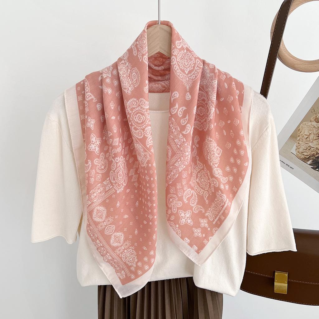 Retro high-end black and white cashew flower silk cotton square scarf, scarf decorative belt, silk scarf with shirt temperament scarf