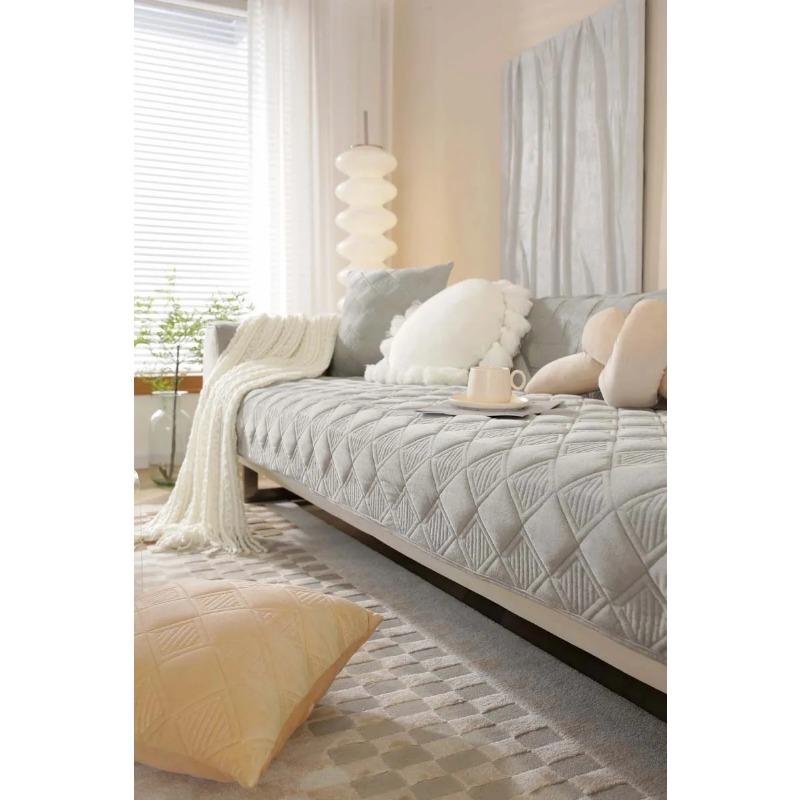 Short Plush Grey Color Sofa Towel European Brief Thicken Quilted Sofa Cover Slip Resistant European Couch Cover for Living Room