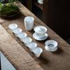 Minimalist White Jade Porcelain Kung Fu Tea Set: Handmade Teacups & Gaiwan Business Gift