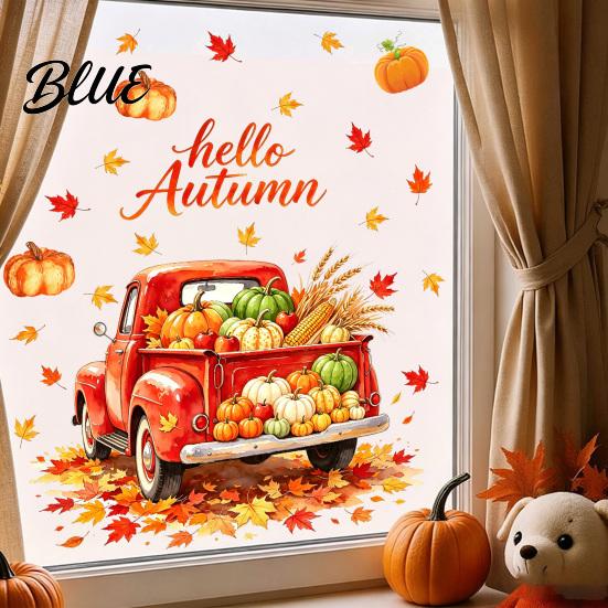 Static Cling Decorations Autumn Harvest Window Clings Decorative Glass Sticker for Thanksgiving Home Shop Reusable Decals Decor Removable PVC Maple