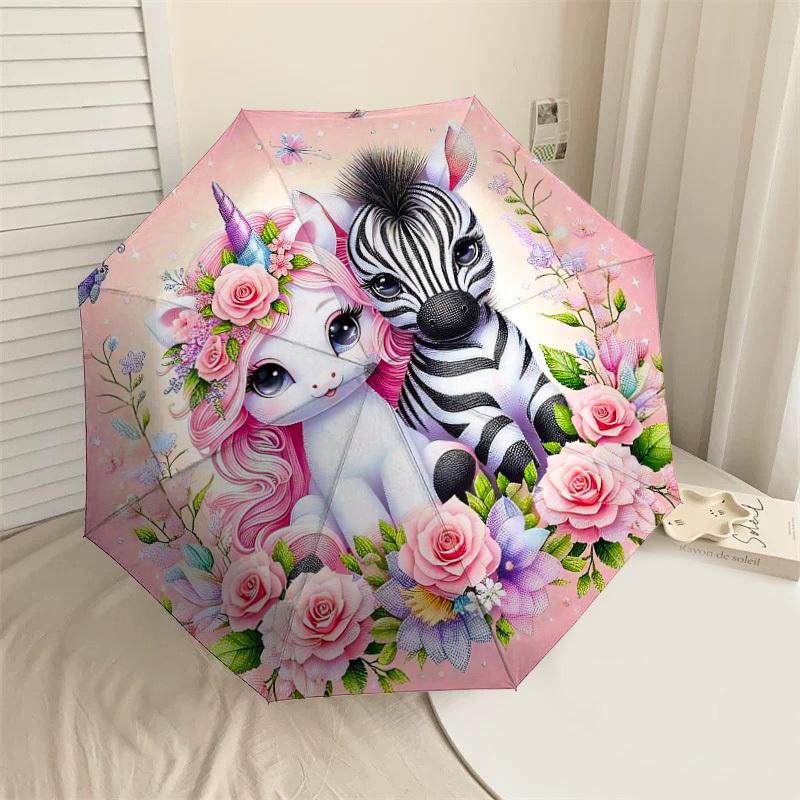 

1PC Unicorn Zebra Umbrella-8-Rib Reinforced, Automatic Open, Lightweight & Durable, Fashion Accessory for Outdoor-D354