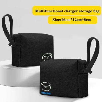 AAEW1 Storage Pocket U Disk Data Cable Zipper Bag Mobile Phone Charger Pouch for Mazda 3 Bk Bl 323 Axela Atenza CX-3 CX-4 CX5 CX-7 Car