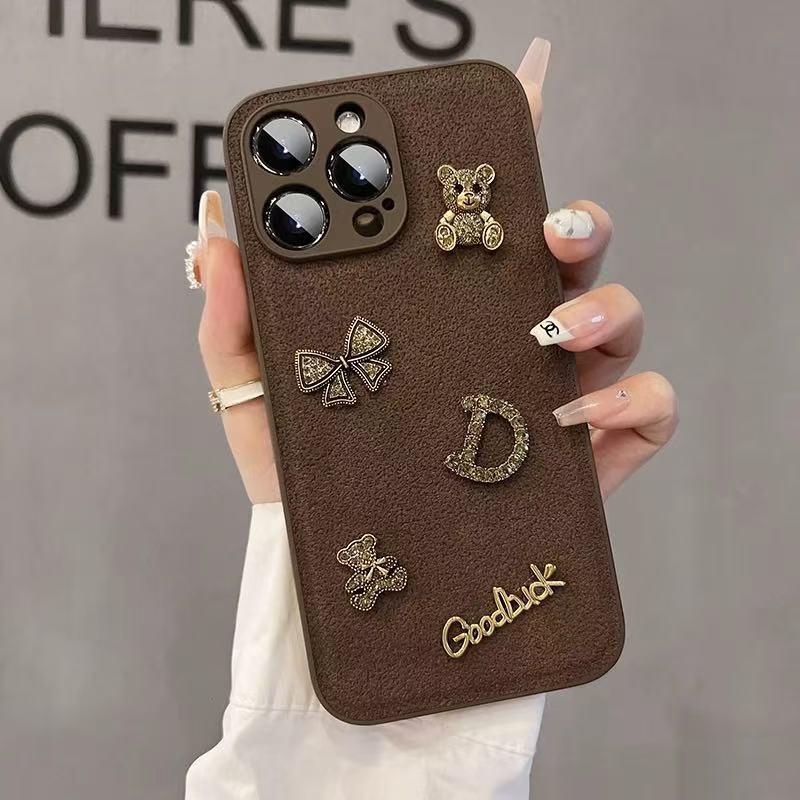 3D Cartoon Bear Phone Case for Oppo Find X8s / Reno 12/13/14 - Autumn/Winter Brown with Moon Crater Texture.