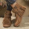 Fashion Bohemia Fringed Metal Rivet Buckle Decoration Riding Boots Women 2025 Winter Suede Flat Heel Ankle Boots Fashion Side Zip Shoes