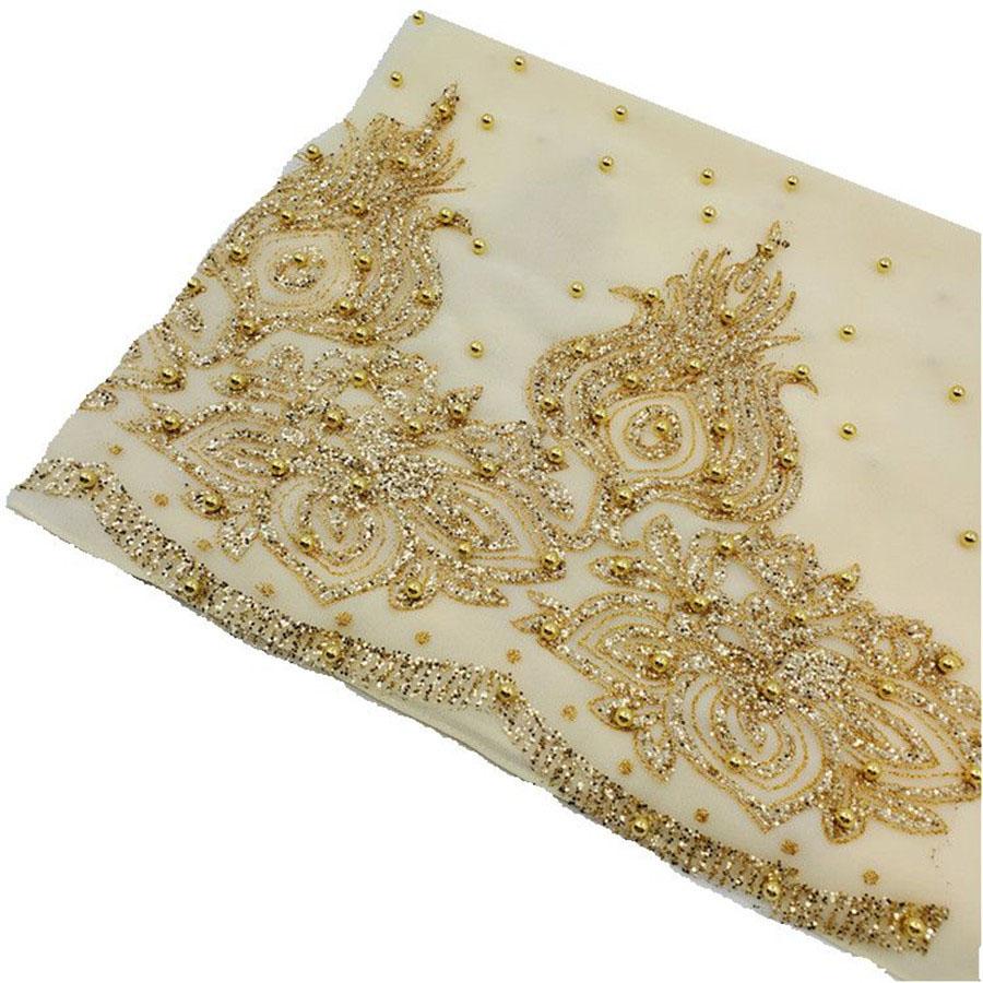 Premium Chiffon Hijabs Scarf Shimmer Gold Glitters Beads Hijab for Muslim Woman Head Scarf Shawl Wrap Lightweight