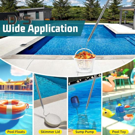 Cârlig de recuperare a aspiratorului pentru robot de piscină cu stâlp telescopic Cârlig pentru curățarea piscinei din oțel inoxidabil cu mâner din cauciuc Instrument de preluare a aparatului de curățare a piscinei