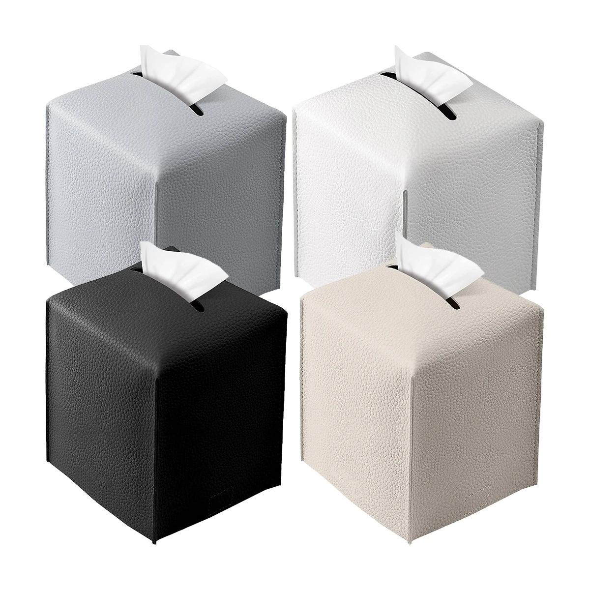 

4 шт. квадратный держатель для коробки салфеток из искусственной кожи, чехол для коробки салфеток, декоративный держатель для салфеток для лица, креативный органайзер для бумажных салфеток для лица