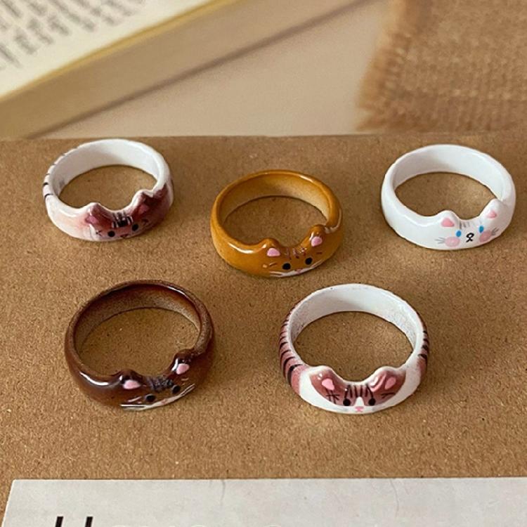 Cartoon Tropfenglasur Katzenring Tierisches Thema Fingerband Schmuck Handgefertigte Accessoires für den Alltag oder zum Verschenken