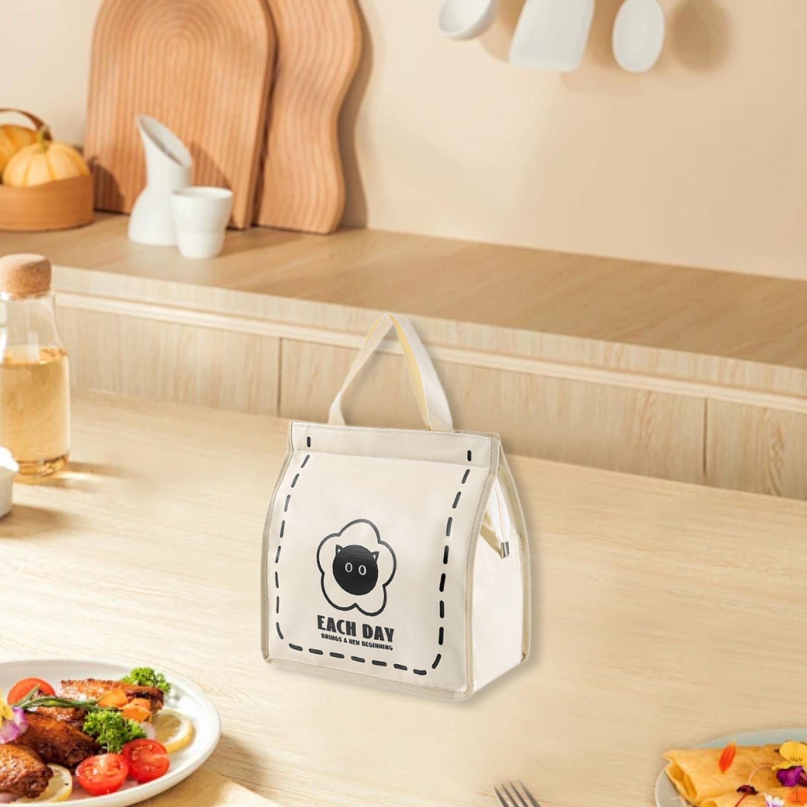 Lunch Box Bag PU Leather Tote Cute Multipurpose Insulated Grocery Shopping for Picnic White Monsters 1577₽