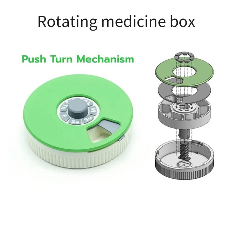 Pills Dispenser Daily Pills Organizer 7 Day Pills Box,Push Turn Mechanism Design Weekly Pills Organizer for Vitamin