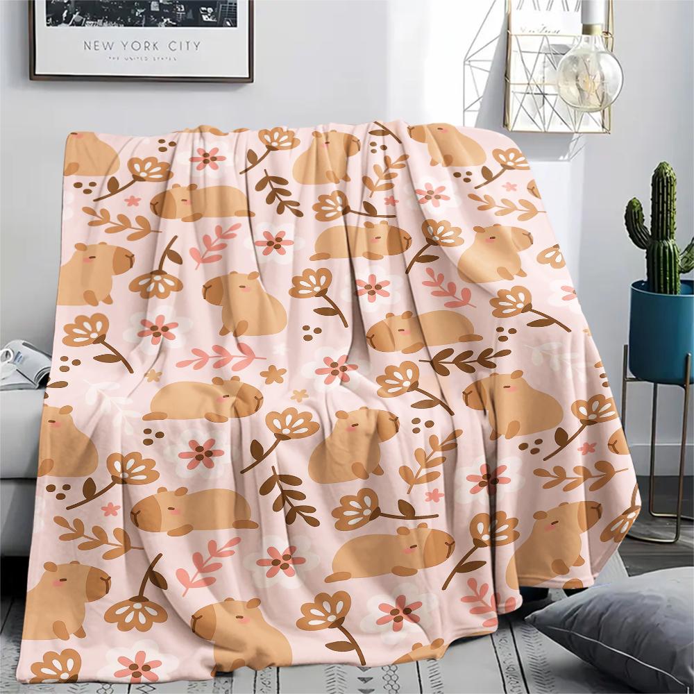1Pc Capybara Print Flannel Blanket, High quality Comfortable for All Seasons, Home Decor, Warmth and Comfort, Perfect for Christmas Gifts