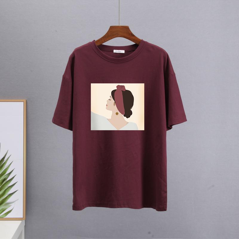 Hirsionsan Vintage Printed T Shirt Women Summer Chic Tees 100% Cotton Elegant Jumper Clothes Oversized Casual Pullover Top