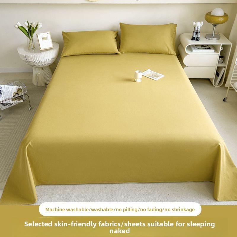 Thick Brushed Striped Bed Sheet Minimalist Solid Student Dormitory Single/Double 3Pcs Set