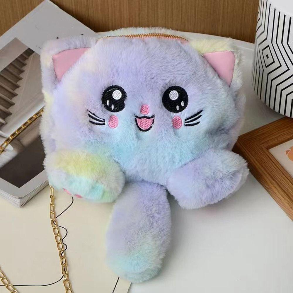 Faux Fur Plush Crossbody Bag Chain Strap Stuffed Doll Bag Cute Cat Shoulder Bag  Shopping