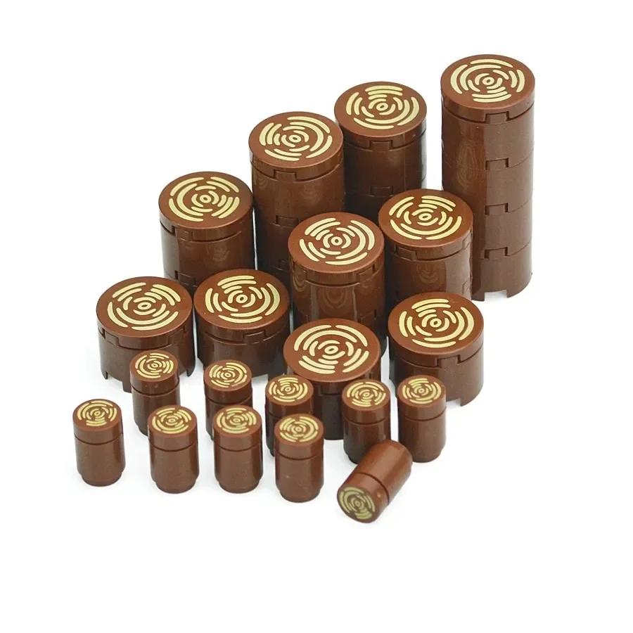 Wood Grain Pattern 1x1 Smooth Bricks Part MOC Tile Round 2x2 With Tree Stump Assembly Building Blocks Compatible 14769 98138 Toy