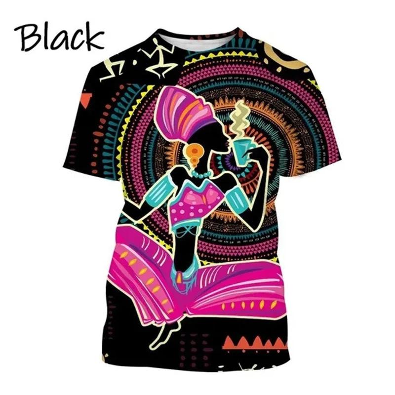 Summer Round Neck African Style Ethnic Woman Graphic 3D Print Top Fashionable Casual Short Sleeved Women's T-shirts