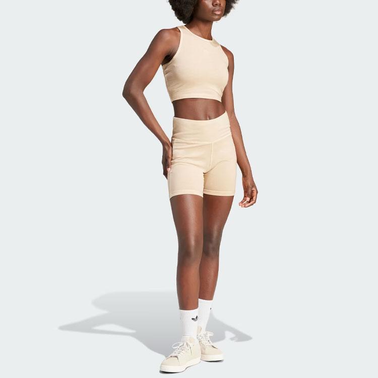 adidas Originals Essential Solid Logo Round Neck Short Vest Women Tops Magic-Beige IR5996