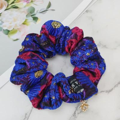 Two-Tone Jacquard Gopchang Shushu Hair Tie - Navy