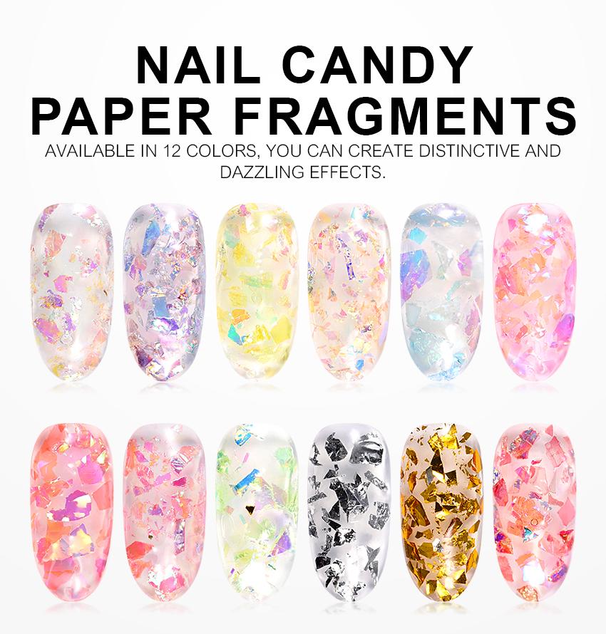 KADS 1box Laser Nail Art Foil Paper Glitter 12 Colors Aluminum Paper Nail Flakes Sequin Irregular Nail Art Decoration