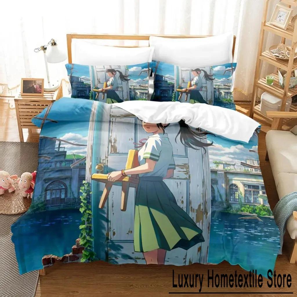 Anime Movie Suzume No Tojimari Bedding Set Boys Girls Twin Queen Size Duvet Cover Pillowcase Bed Kids Adult Home Textile