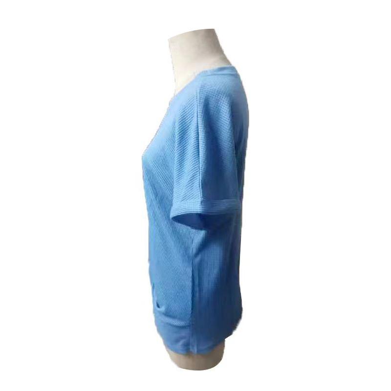 Summer Solid Color Round Neck T-shirt Elegant Short Twist Hem Top T-Shirts Women’s