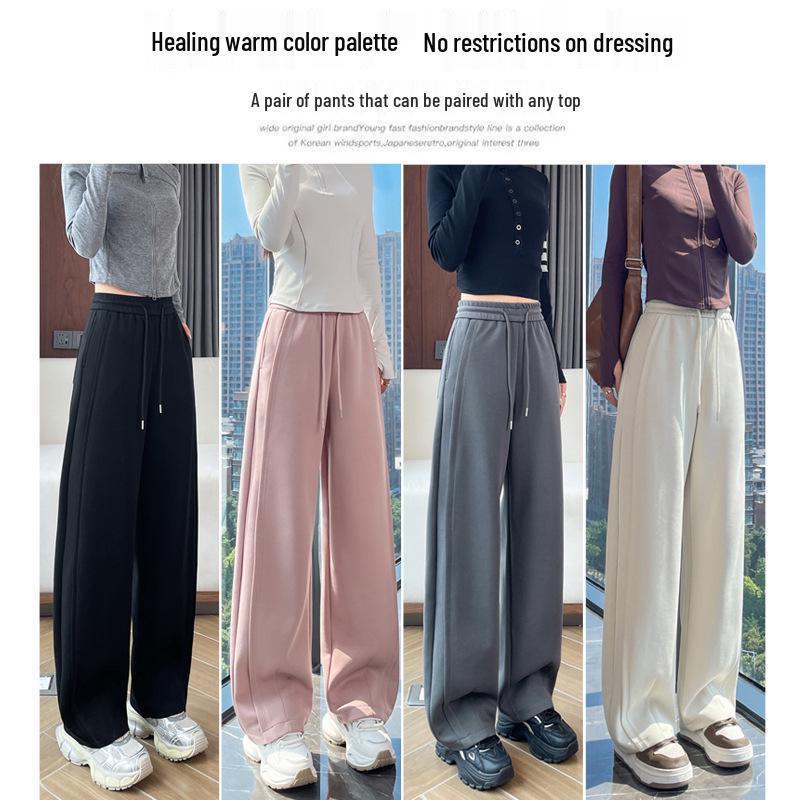 Women's High-Waist Dark Gray Sweatpants - Slim Fit, Wide Leg Sports Pants for Autumn 2025