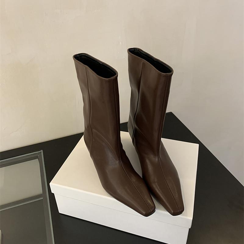 

Мода Новый Бренд Женские Короткие Сапоги Мода Круглый Носок Слипоны Рыцарские Сапоги Обувь Квадратный Низкий Каблук Ботильоны 40 коричневый