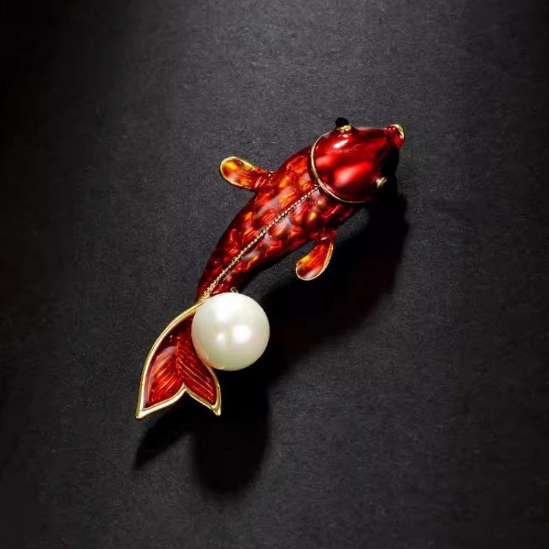 Koi Carp Brooch, High-end Feminine Charm, Pearl Carp Brooch, Design Sense, Suit Pin