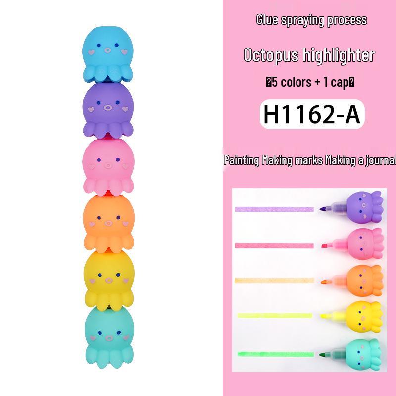 

Креативная цветная ручка-хайлайтер в виде осьминога - Милый студенческий маркер в японском и корейском стиле Chisel Tip