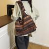 Vintage Handmade Bohemian Velvet Tote Bag Trendy Natural Material Crochet Shoulder Bags Hobo Bags Spacious Chic for Daily