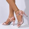 High Heels Women's New Summer Square Toe Open Toe Rhinestone Bow One Buckle Slip Anti-Slip Wear-Resistant Stiletto Sandals