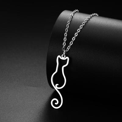 Stylish Commuter Cute Hollow-Out Cat Pendant Necklace Animal Charm Jewelry Accessory