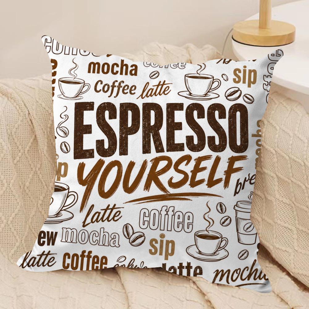 Coffee Typography Cushion Cover Pillow Case Short Plush Square Throw Pillow Covers Pillowcase Sofa Home Decor Gift