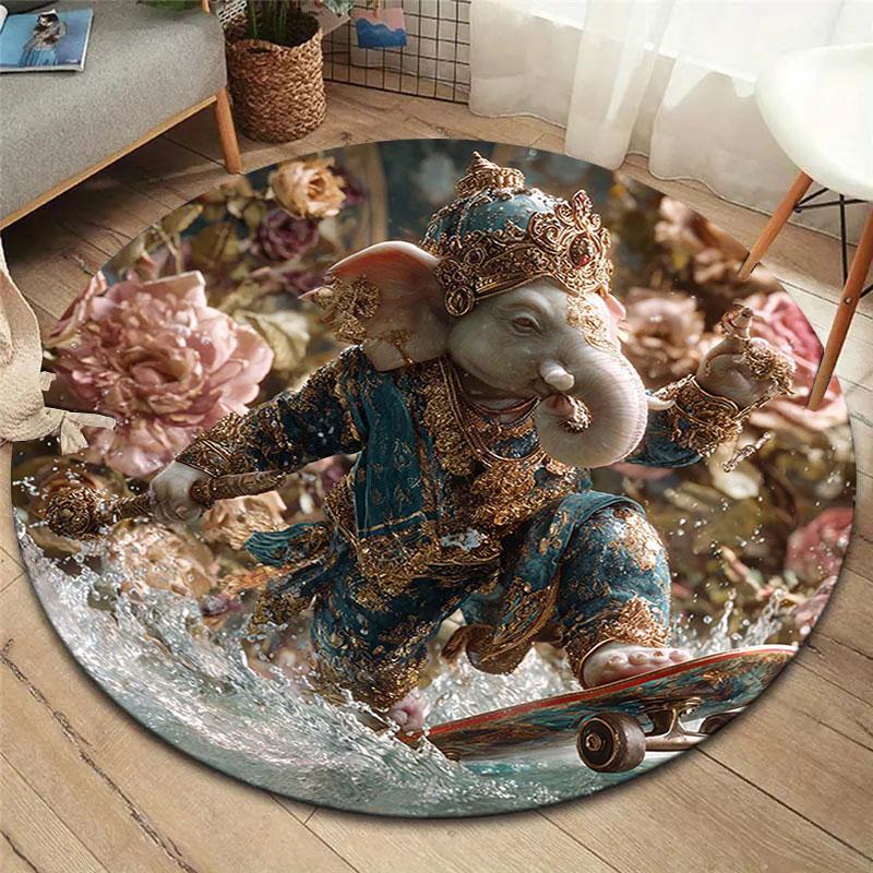 Cute animals with oil painting textureRound Area Rug,Carpet Rug for Living Room Bedroom Sofa Playroom Decor,Non-slip Floor Mat