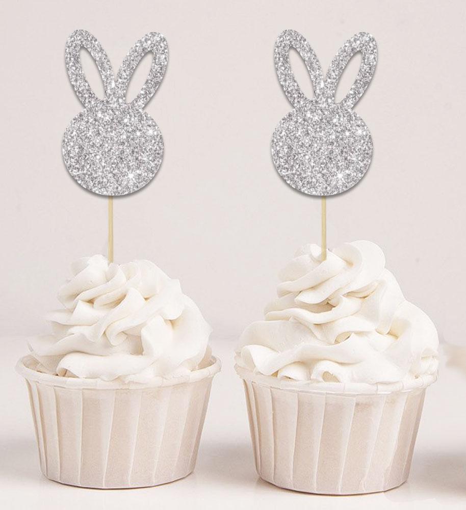Souvenir chéri | Décorations de cupcakes en forme de lapin de Pâques doré pailleté - Lot de