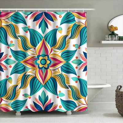 Colorful Shower Curtain Flower Printed Bathroom Waterproof Fabric Decorative Home Decor Window Decoration Pink Yellow Blue Green